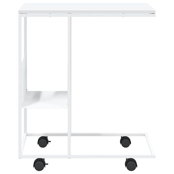 vidaXL Table d'appoint avec roues blanc 55x36x63,5cm bois d'ing&eacute;nierie