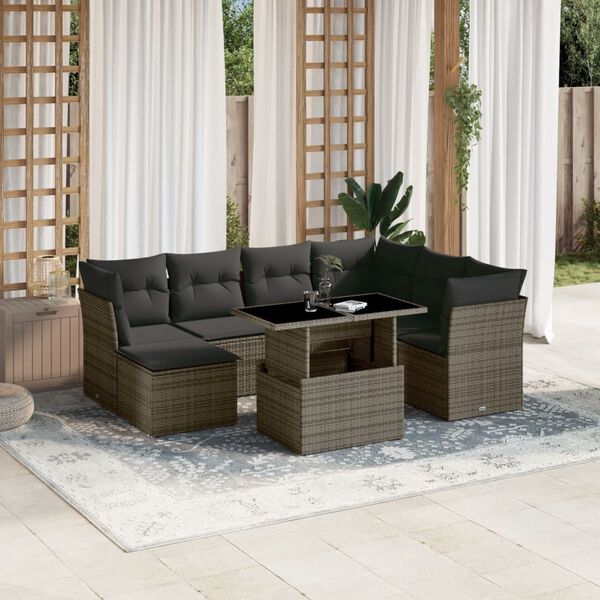 vidaXL Salon de jardin 8 pcs avec coussins gris r&eacute;sine tress&eacute;e