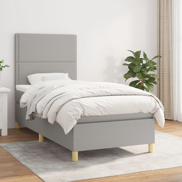 vidaXL Sommier &agrave; lattes de lit avec matelas Gris clair 90x200 cm Tissu