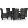 vidaXL Ensemble &agrave; manger de jardin coussins 7pcs Noir R&eacute;sine tress&eacute;e