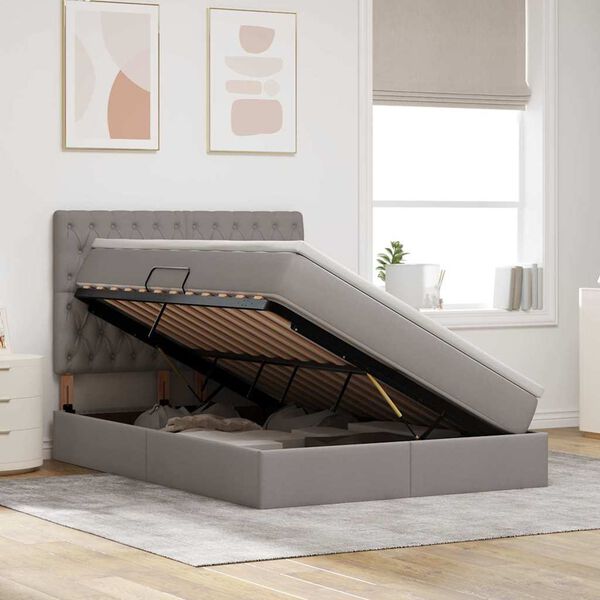 vidaXL Lit avec rangement et matelas Taupe 140 x 200 cm Polyester