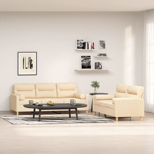 vidaXL Ensemble de canap&eacute;s 2 pcs coussins d&eacute;coratifs et coussins Cr&egrave;me