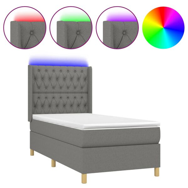 vidaXL Sommier &agrave; lattes de lit matelas LED Gris fonc&eacute; 90x190cm Tissu