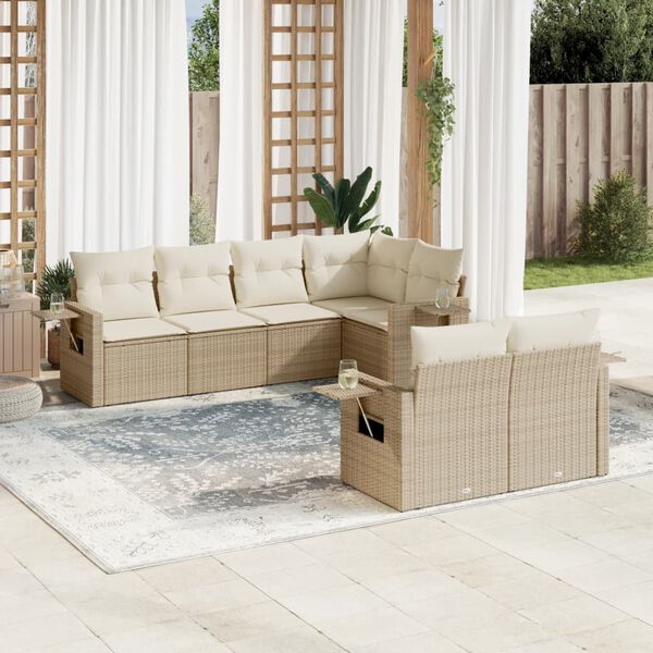 vidaXL Salon de jardin avec coussins 7 pcs beige r&eacute;sine tress&eacute;e