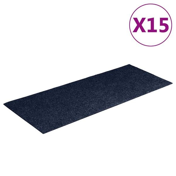 vidaXL Tapis d'escalier autocollants 15 pièces 60 x 25 cm Bleu marine Rectangulaire