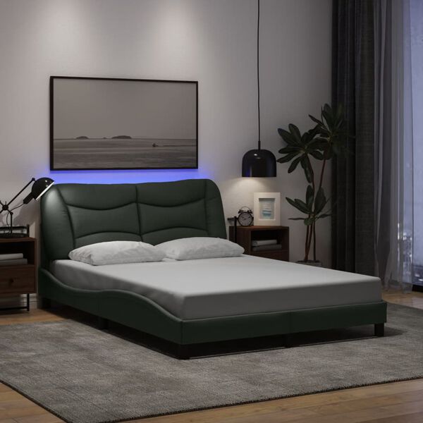 vidaXL Cadre de lit avec LED sans matelas Hvar gris foncé 140x200 cm tissu