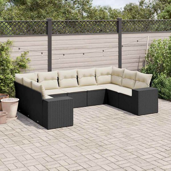 vidaXL Salon de jardin 9 pcs avec coussins noir r&eacute;sine tress&eacute;e