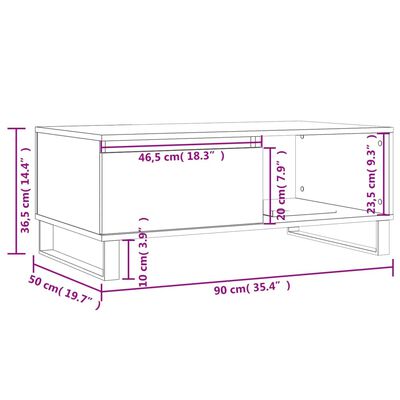 vidaXL Table basse Chêne fumé 90x50x36,5 cm Bois d'ingénierie