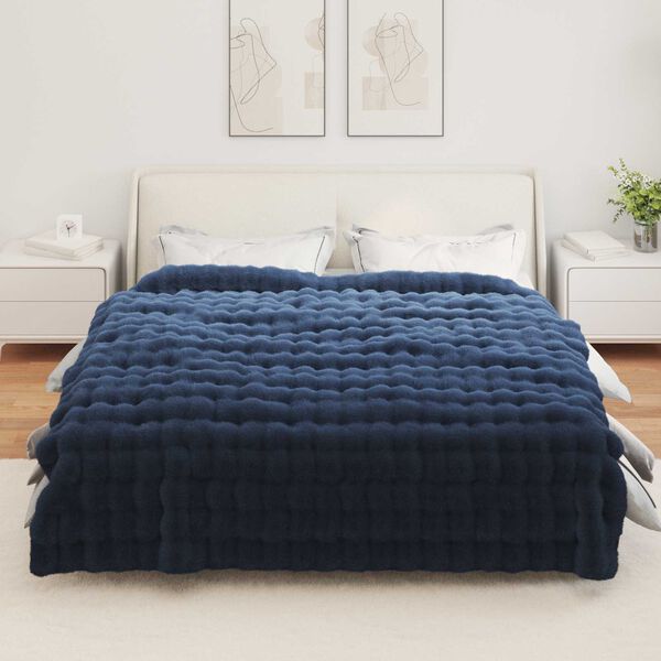 vidaXL Couverture en Fourrure de Lapin Synth&eacute;tique 4 pcs Bleu Marine