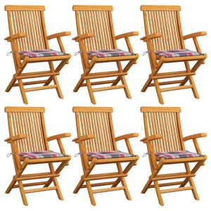 vidaXL Chaises pliantes avec coussins &agrave; carreaux rouges (6 pi&egrave;ces) en bois de teck massif