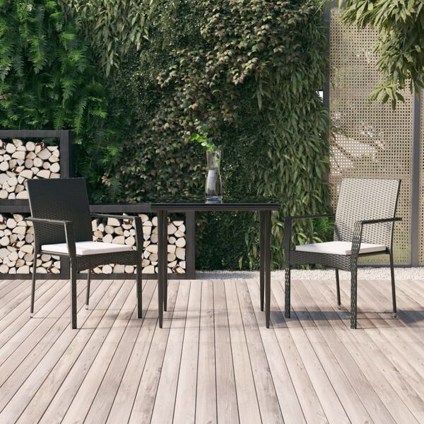 vidaXL Ensemble &agrave; manger de jardin avec coussins 3 pcs Noir
