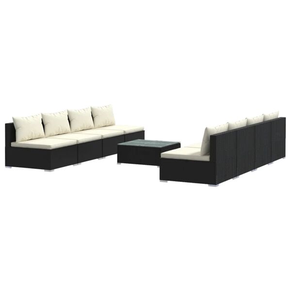 vidaXL Salon de jardin 9 pcs avec coussins R&eacute;sine tress&eacute;e Noir