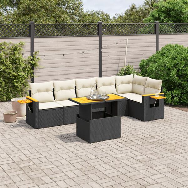 vidaXL Salon de jardin 7 pcs avec coussins noir r&eacute;sine tress&eacute;e