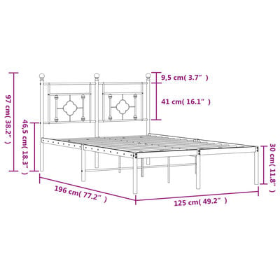 vidaXL Cadre de lit métal sans matelas avec tête de lit noir 120x190cm