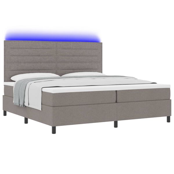 vidaXL Lit &agrave; ressorts avec matelas avec LED Taupe 200 x 200 cm tissu