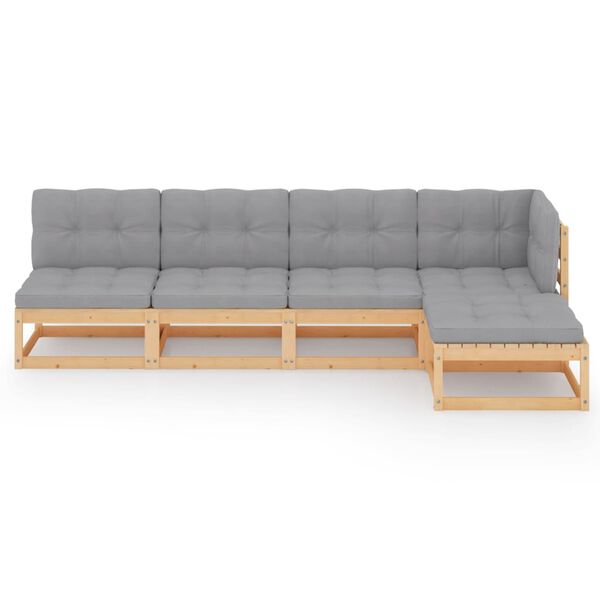 vidaXL Salon de jardin 5 pcs avec coussins Bois de pin massif