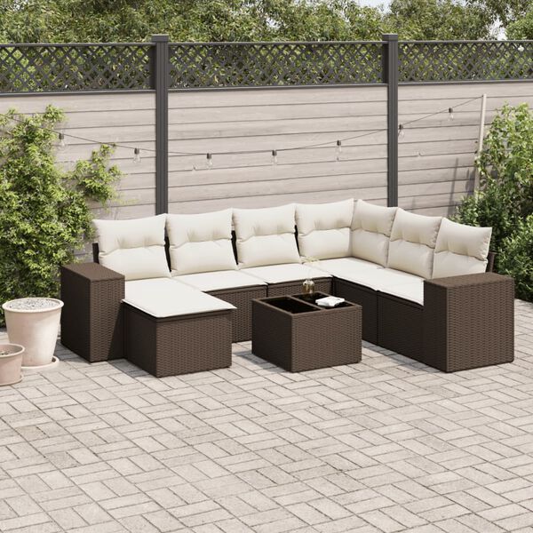 vidaXL Salon de jardin 8 pcs avec coussins marron r&eacute;sine tress&eacute;e