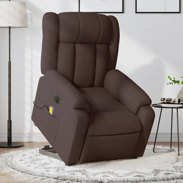 vidaXL Fauteuil inclinable de massage &eacute;lectrique Marron fonc&eacute; Tissu