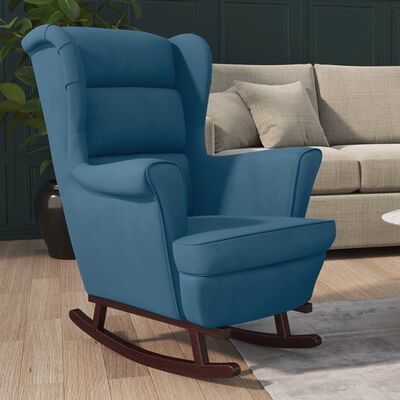 vidaXL Fauteuil à bascule et pieds en bois massif d'hévéa Bleu Velours