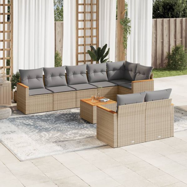 vidaXL Salon de jardin avec coussins 9 pcs beige r&eacute;sine tress&eacute;e