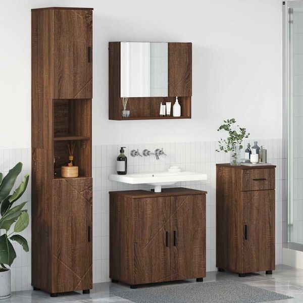 vidaXL Ensemble de mobilier de salle de bain 4 pcs Ch&ecirc;ne brun