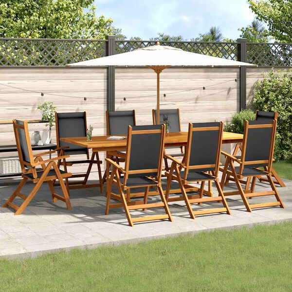 vidaXL Ensemble &agrave; manger de jardin 9pcs bois d'acacia solide textil&egrave;ne