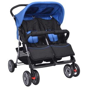 vidaXL Poussette &agrave; deux places Acier Bleu et noir