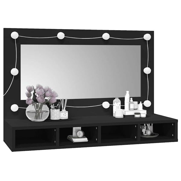 vidaXL Armoire &agrave; miroir avec LED noir 90x31,5x62 cm