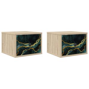 vidaXL Cabinet de chevet mural WIJHE 2 pc Ch&ecirc;ne Sonoma 36 x 33 x 25 cm