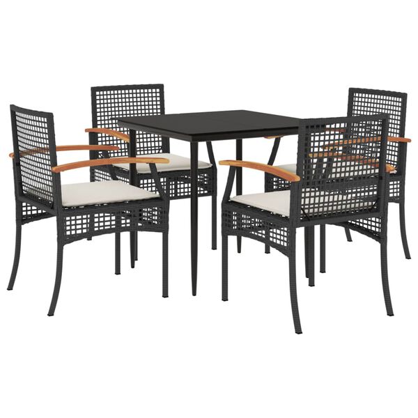 vidaXL Ensemble &agrave; manger de jardin coussins 5pcs Noir R&eacute;sine tress&eacute;e