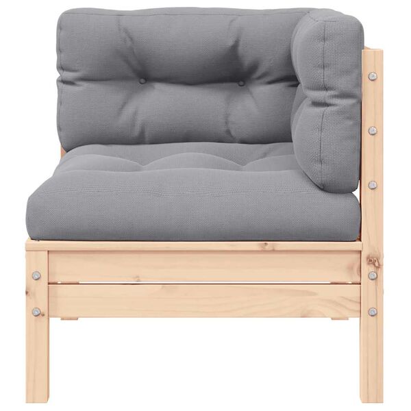 vidaXL Salon de jardin 3 pcs avec coussins gris Bois de pin massif