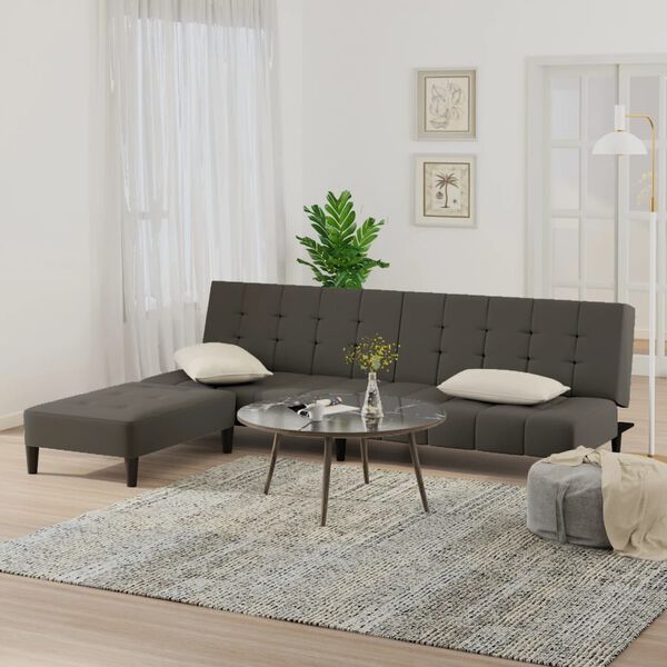 vidaXL Canap&eacute;-lit &agrave; 2 places avec repose-pied Gris fonc&eacute; Velours