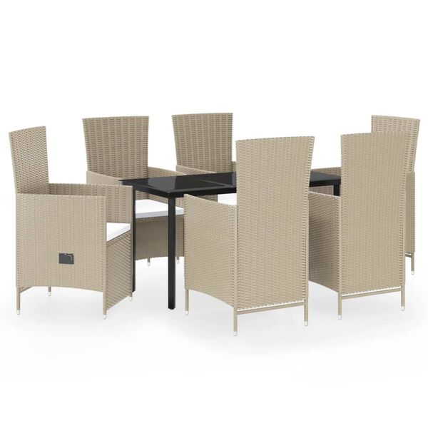 vidaXL Ensemble &agrave; manger de jardin avec coussins 7 pcs Beige