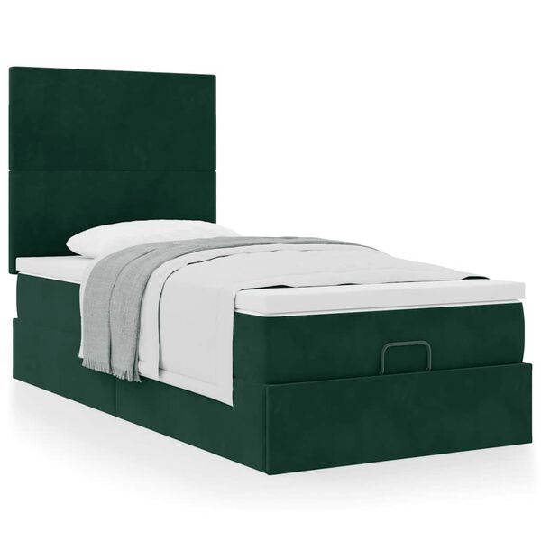 vidaXL Cadre de lit ottoman avec matelas vert fonc&eacute; 90x190 cm velours