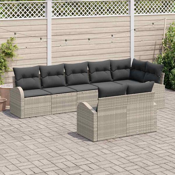 vidaXL Ensemble de canap&eacute; de jardin 8 pcs Gris clair polyrotin