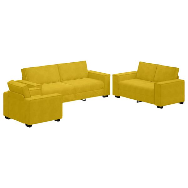 vidaXL Ensemble de canapés 3 pcs avec coussins Jaune Velours