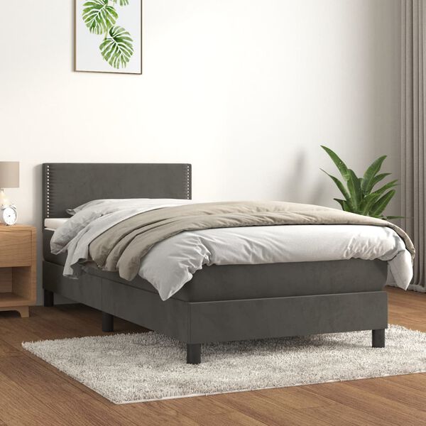 vidaXL Sommier &agrave; lattes de lit et matelas Gris fonc&eacute; 90x200 cm Velours