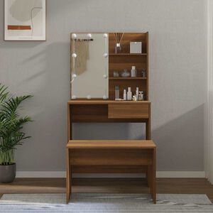 vidaXL Ensemble de coiffeuse avec LED Ch&ecirc;ne marron Bois d'ing&eacute;nierie
