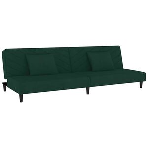vidaXL Canap&eacute;-lit &agrave; 2 places avec deux oreillers Vert fonc&eacute; Velours