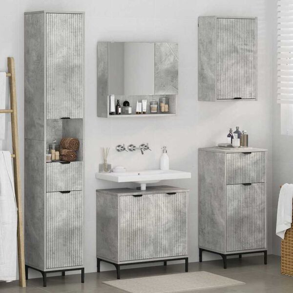 vidaXL Ensemble de mobilier de salle de bain avec tiroir Gris b&eacute;ton