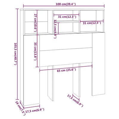 vidaXL Armoire de tête de lit chêne sonoma 100x19x103,5 cm