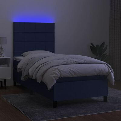 vidaXL Sommier à lattes de lit avec matelas et LED Bleu 90x190cm Tissu