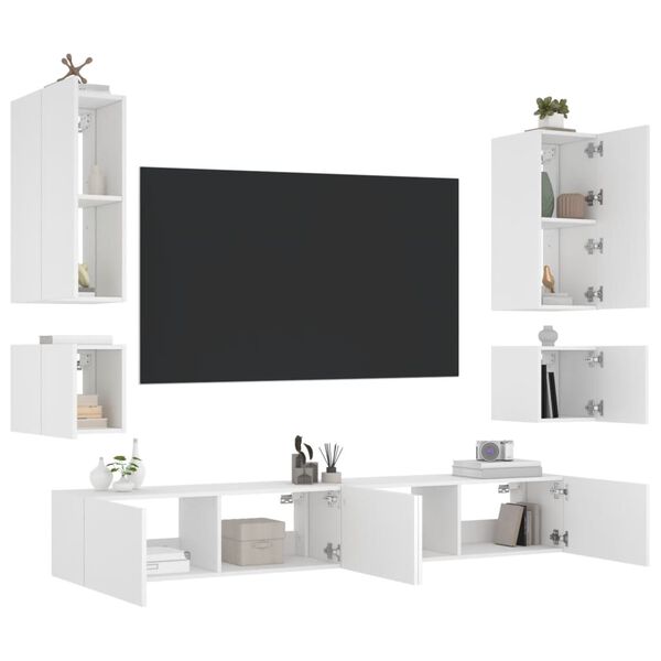 vidaXL Meuble TV muraux 6 pcs avec lumi&egrave;res LED blanc