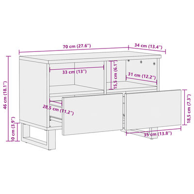 vidaXL Meuble TV marron 70x34x46 cm bois massif de manguier