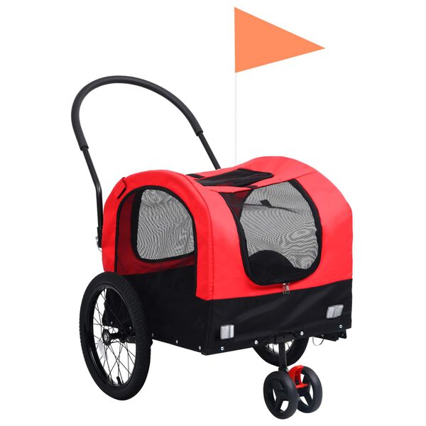 vidaXL Remorque de v&eacute;lo pour chiens et poussette 2-en-1 rouge et noir