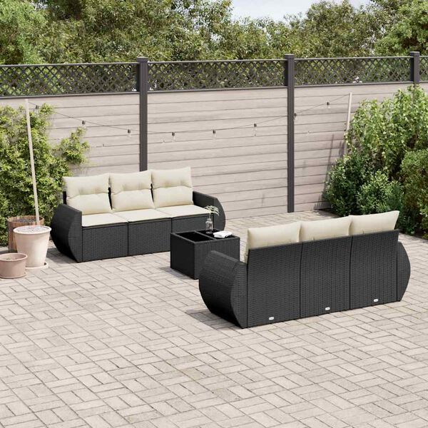 vidaXL Salon de jardin 7 pcs avec coussins noir r&eacute;sine tress&eacute;e