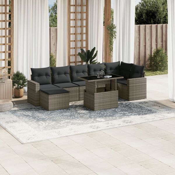 vidaXL Salon de jardin 8 pcs avec coussins gris r&eacute;sine tress&eacute;e