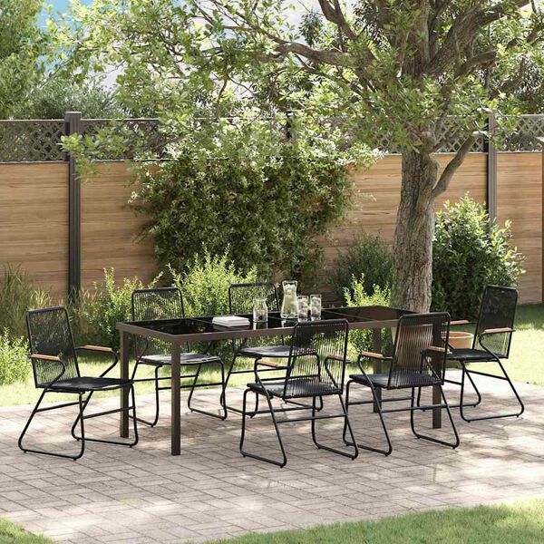 vidaXL Ensemble de salle &agrave; manger pour jardin 7 pcs Noir