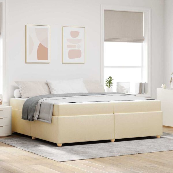 vidaXL Cadre de lit avec matelas Cr&egrave;me 200 x 200 cm tissu