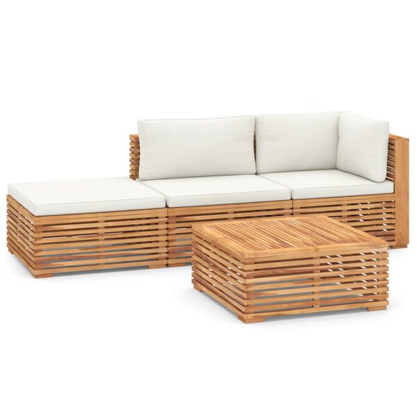 vidaXL Salon de jardin 4 pcs avec coussin cr&egrave;me Bois de teck solide